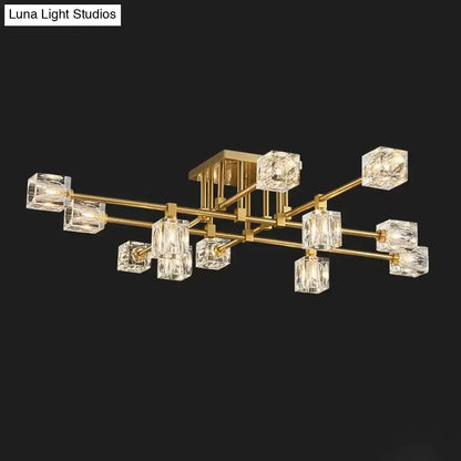 DecorBites™ DecorBites™ Postmodern Ice Cube Crystal Brass Flush Mounted Light with Multiple Heads - 12/16