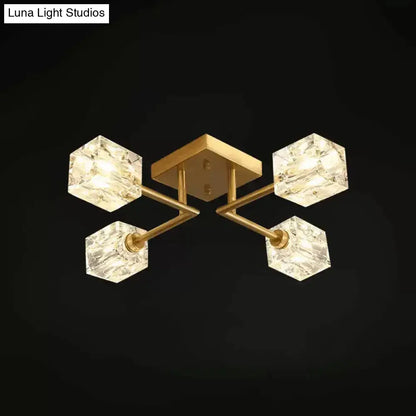 DecorBites™ DecorBites™ Postmodern Ice Cube Crystal Brass Flush Mounted Light with Multiple Heads - 12/16