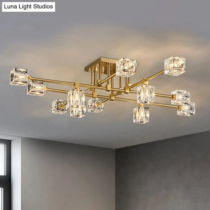 DecorBites™ DecorBites™ Postmodern Ice Cube Crystal Brass Flush Mounted Light with Multiple Heads - 12/16