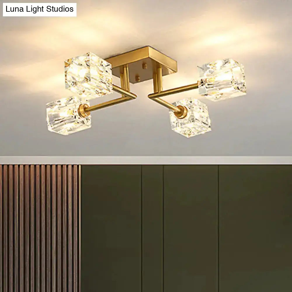DecorBites™ DecorBites™ Postmodern Ice Cube Crystal Brass Flush Mounted Light with Multiple Heads - 12/16