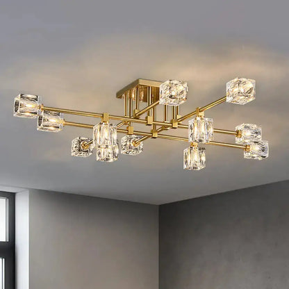 DecorBites™ DecorBites™ Postmodern Ice Cube Crystal Brass Flush Mounted Light with Multiple Heads - 12/16