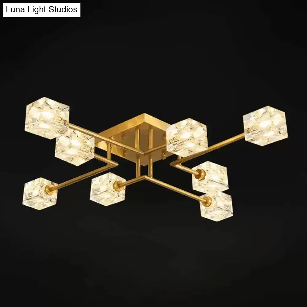 DecorBites™ DecorBites™ Postmodern Ice Cube Crystal Brass Flush Mounted Light with Multiple Heads - 12/16