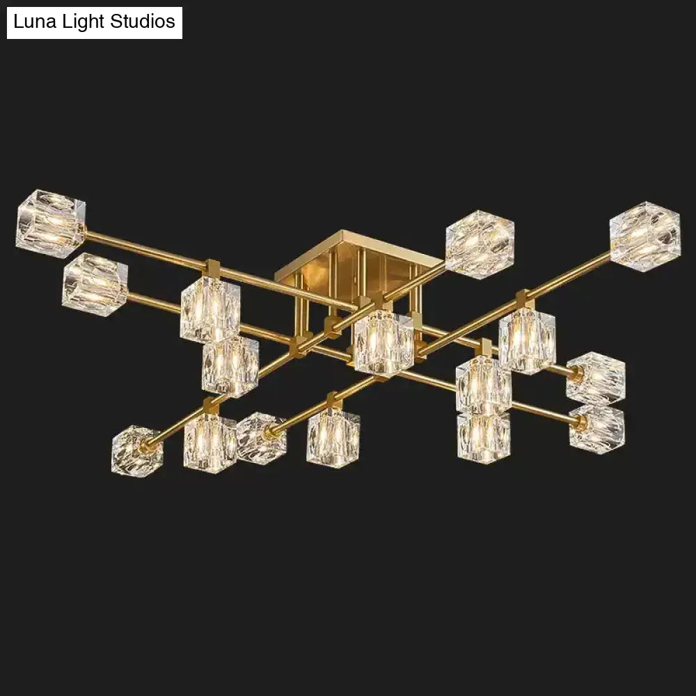 DecorBites™ DecorBites™ Postmodern Ice Cube Crystal Brass Flush Mounted Light with Multiple Heads - 12/16
