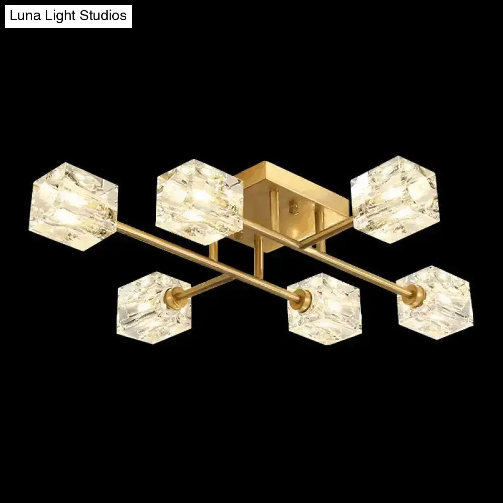 DecorBites™ DecorBites™ Postmodern Ice Cube Crystal Brass Flush Mounted Light with Multiple Heads - 12/16