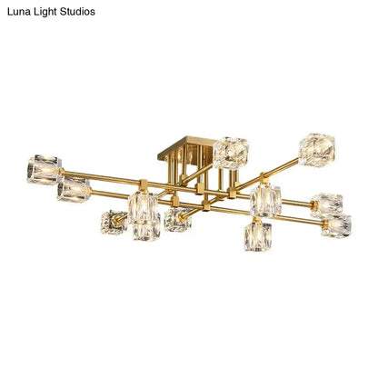 DecorBites™ DecorBites™ Postmodern Ice Cube Crystal Brass Flush Mounted Light with Multiple Heads - 12/16