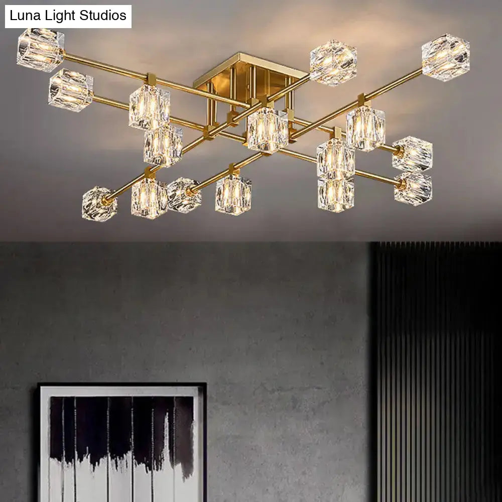 DecorBites™ DecorBites™ Postmodern Ice Cube Crystal Brass Flush Mounted Light with Multiple Heads - 12/16