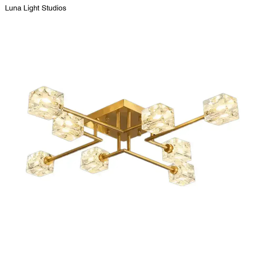 DecorBites™ DecorBites™ Postmodern Ice Cube Crystal Brass Flush Mounted Light with Multiple Heads - 12/16