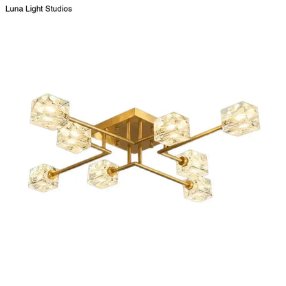 DecorBites™ DecorBites™ Postmodern Ice Cube Crystal Brass Flush Mounted Light with Multiple Heads - 12/16