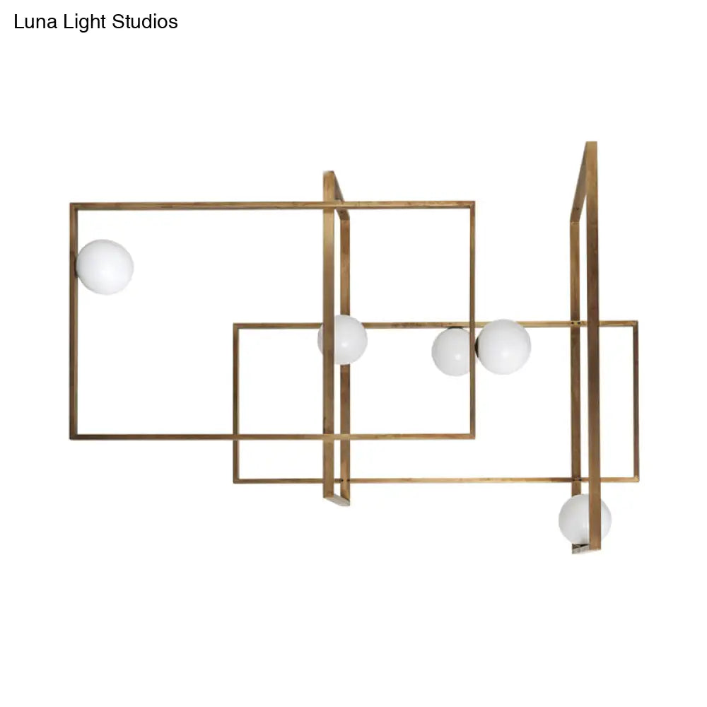 DecorBites™ DecorBites™ Postmodern Interlocking 5-Head Semi Flush Gold Ceiling Lamp with Orb Glass Shade