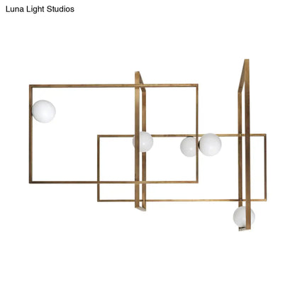 DecorBites™ DecorBites™ Postmodern Interlocking 5-Head Semi Flush Gold Ceiling Lamp with Orb Glass Shade