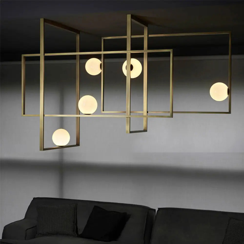 DecorBites™ DecorBites™ Postmodern Interlocking 5-Head Semi Flush Gold Ceiling Lamp with Orb Glass Shade