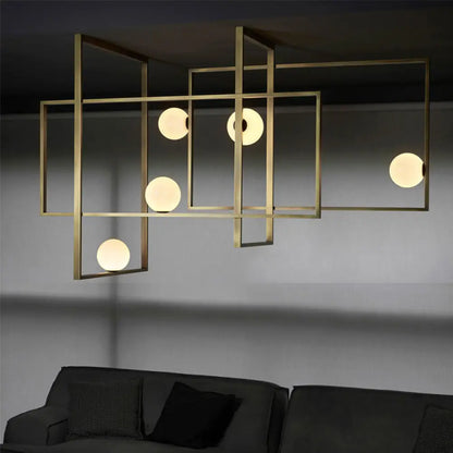 DecorBites™ DecorBites™ Postmodern Interlocking 5-Head Semi Flush Gold Ceiling Lamp with Orb Glass Shade