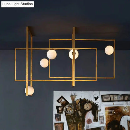 DecorBites™ DecorBites™ Postmodern Interlocking 5-Head Semi Flush Gold Ceiling Lamp with Orb Glass Shade