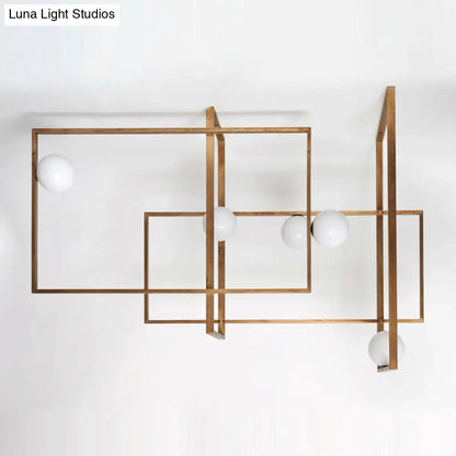 DecorBites™ DecorBites™ Postmodern Interlocking 5-Head Semi Flush Gold Ceiling Lamp with Orb Glass Shade