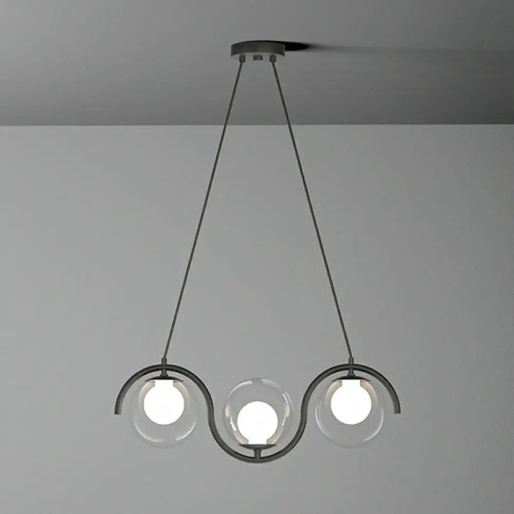 ديكوربايتس™ - وحدة إضاءة جزيرة بتصميم ما بعد الحداثة: مصباح معلق معدني متموج مع غطاء زجاجي