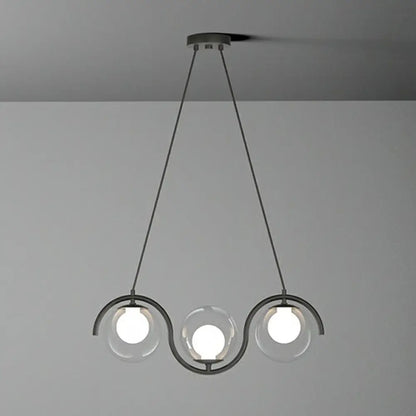 ديكوربايتس™ - وحدة إضاءة جزيرة بتصميم ما بعد الحداثة: مصباح معلق معدني متموج مع غطاء زجاجي