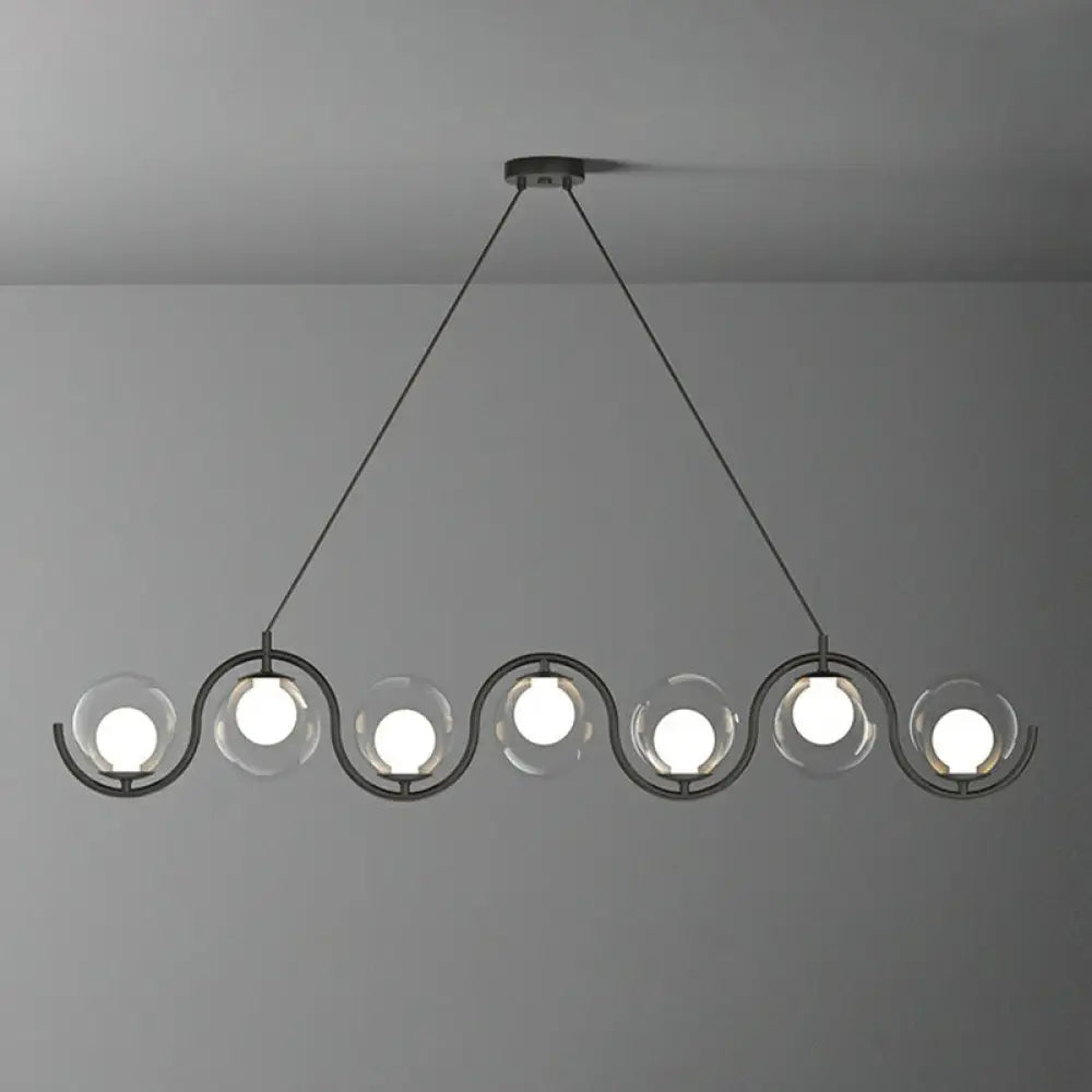 ديكوربايتس™ - وحدة إضاءة جزيرة بتصميم ما بعد الحداثة: مصباح معلق معدني متموج مع غطاء زجاجي