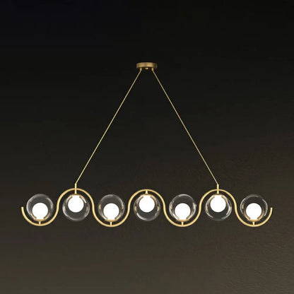 ديكوربايتس™ - وحدة إضاءة جزيرة بتصميم ما بعد الحداثة: مصباح معلق معدني متموج مع غطاء زجاجي