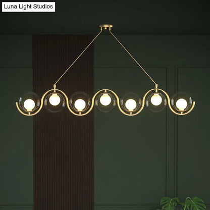 ديكوربايتس™ - وحدة إضاءة جزيرة بتصميم ما بعد الحداثة: مصباح معلق معدني متموج مع غطاء زجاجي