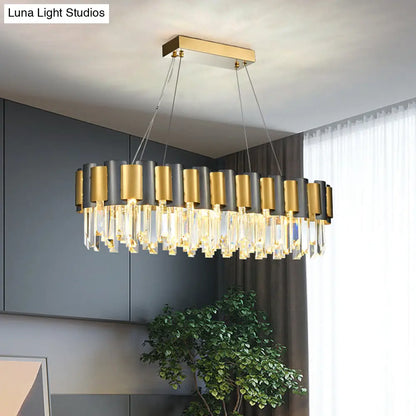 Lámpara de isla lineal de cristal K9 posmoderna DecorBites™ con 10 bombillas - Lámpara colgante para comedor en negro y dorado