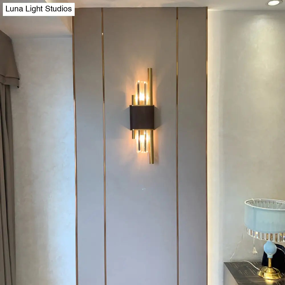 DecorBites™ DecorBites™ Postmodern K9 Crystal Wall Light Fixture - 2-Head Black-Brass Sconce for Living Room