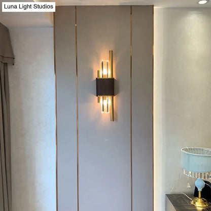 DecorBites™ DecorBites™ Postmodern K9 Crystal Wall Light Fixture - 2-Head Black-Brass Sconce for Living Room