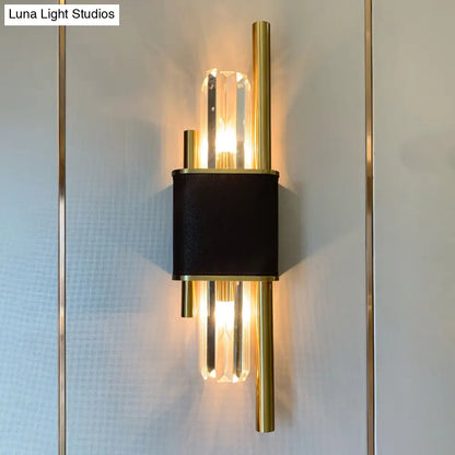 DecorBites™ DecorBites™ Postmodern K9 Crystal Wall Light Fixture - 2-Head Black-Brass Sconce for Living Room