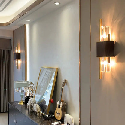 DecorBites™ DecorBites™ Postmodern K9 Crystal Wall Light Fixture - 2-Head Black-Brass Sconce for Living Room