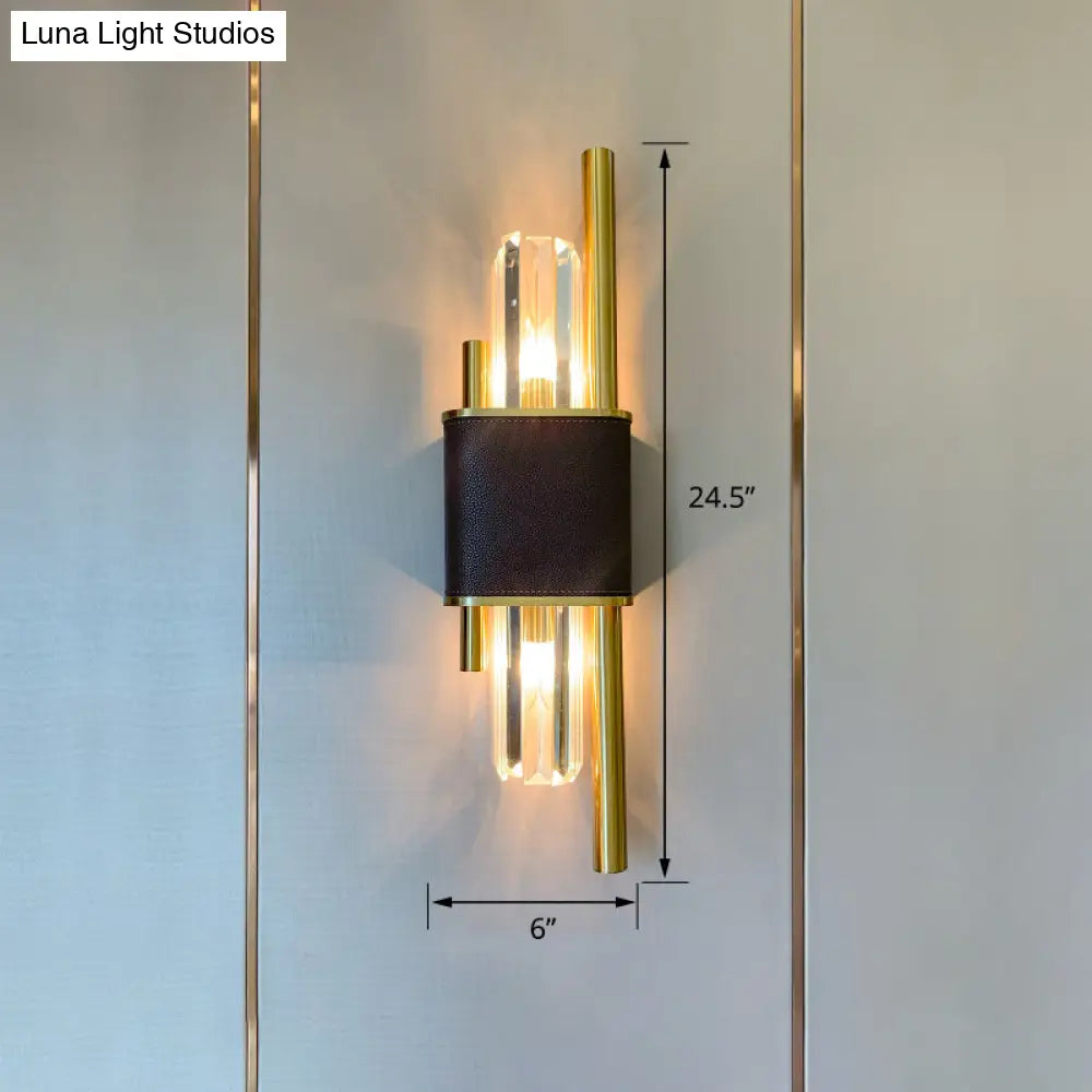 DecorBites™ DecorBites™ Postmodern K9 Crystal Wall Light Fixture - 2-Head Black-Brass Sconce for Living Room