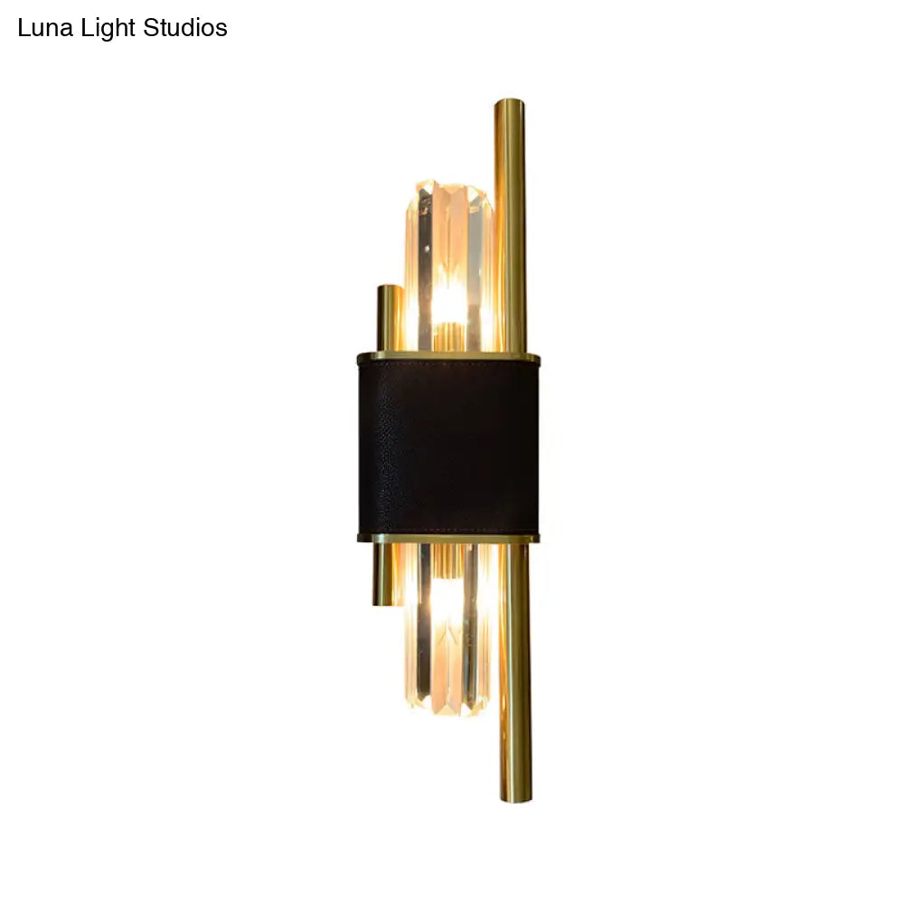 DecorBites™ DecorBites™ Postmodern K9 Crystal Wall Light Fixture - 2-Head Black-Brass Sconce for Living Room