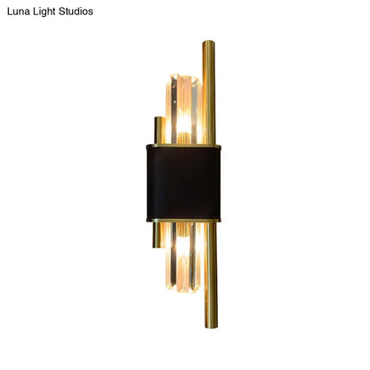 DecorBites™ DecorBites™ Postmodern K9 Crystal Wall Light Fixture - 2-Head Black-Brass Sconce for Living Room