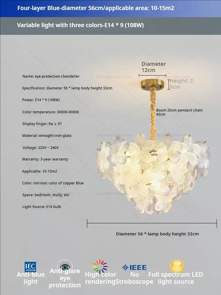 A delicate translucent white glass flower princess pendant light with gold metal frame for flower princess room