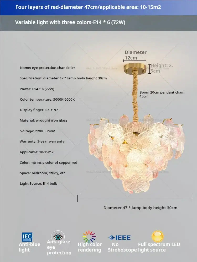 Postmodern pendant light with delicate translucent pink and white glass flower princess on copper-red frame for bedroom