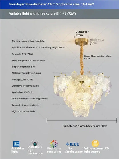 Postmodern lavender and white glass flower princess pendant light with translucent glass and copper-toned metal frame