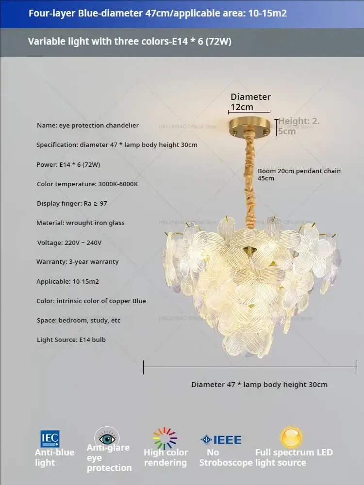 Postmodern lavender and white glass flower princess pendant light with translucent glass and copper-toned metal frame