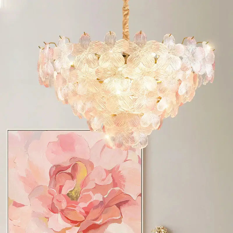 Postmodern pendant light with heart-shaped glass flower princess petals in lavender and white for flower princess room