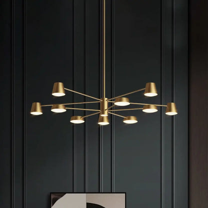 Postmodern LED Brass Chandelier - Conical Metal Pendant Light for Living Room Suspension