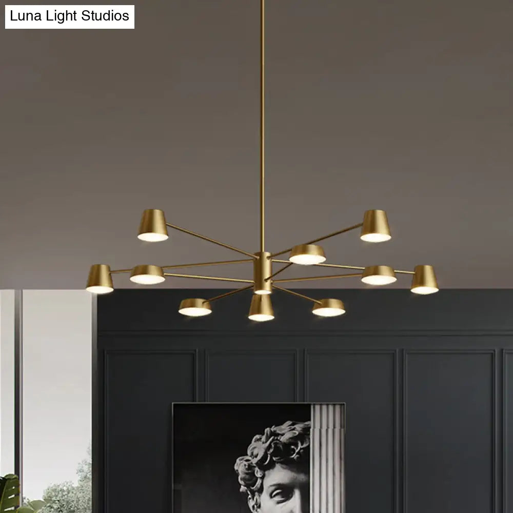 Postmodern LED Brass Chandelier - Conical Metal Pendant Light for Living Room Suspension