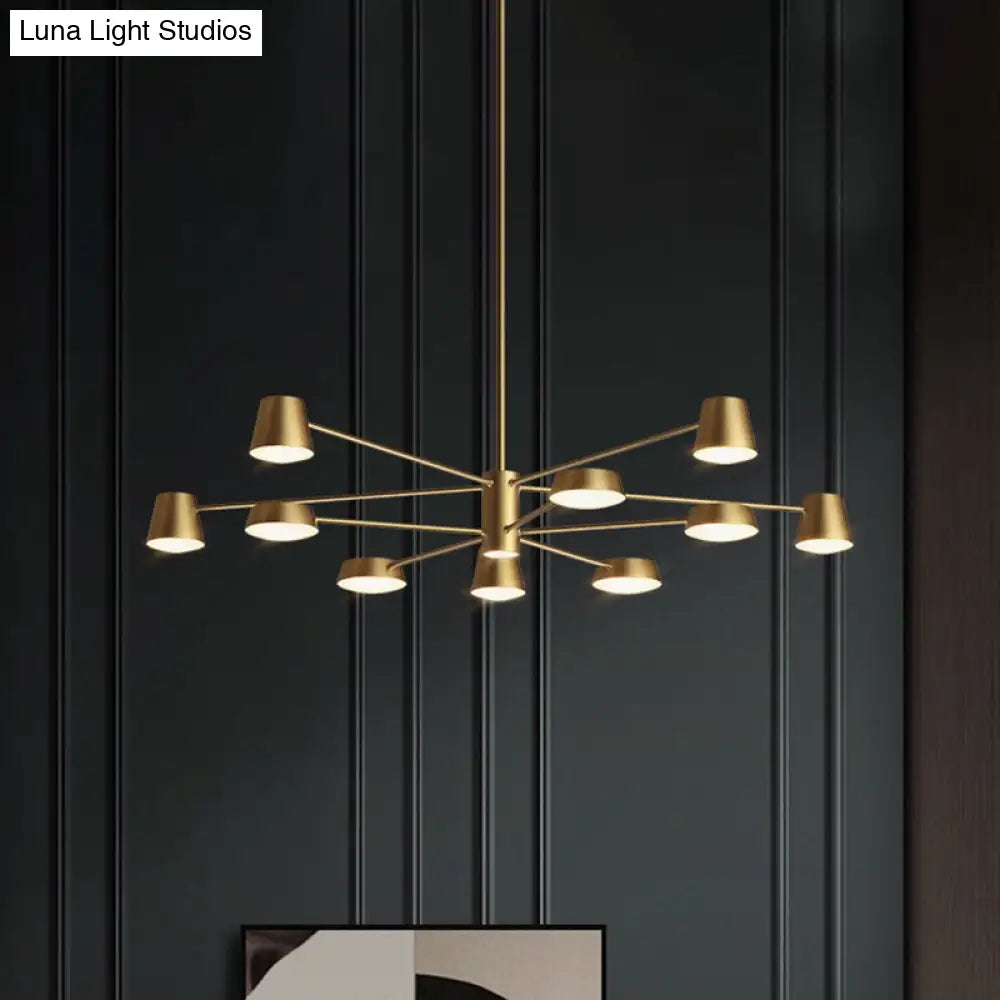 Postmodern LED Brass Chandelier - Conical Metal Pendant Light for Living Room Suspension