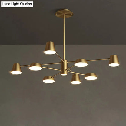 Postmodern LED Brass Chandelier - Conical Metal Pendant Light for Living Room Suspension