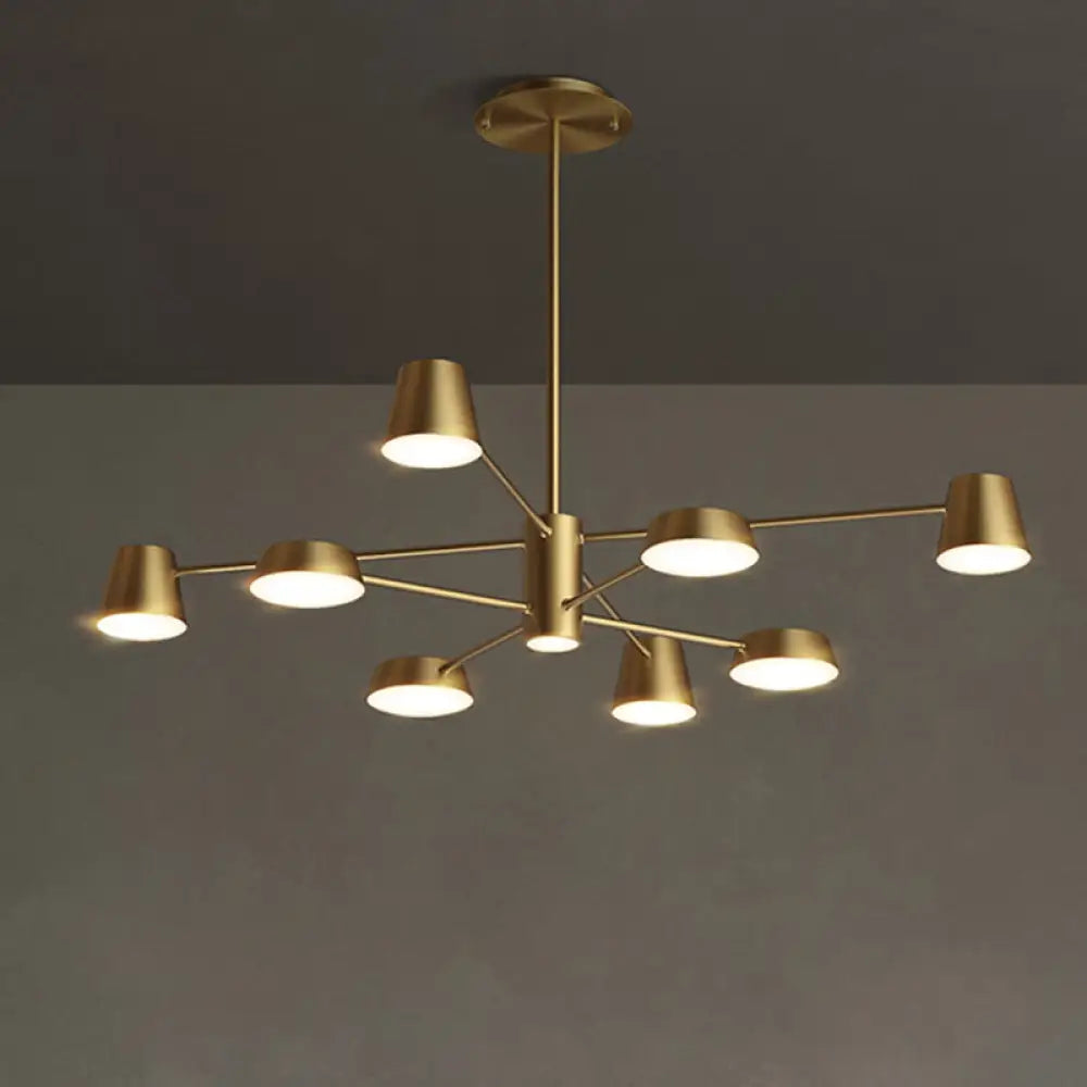 Postmodern LED Brass Chandelier - Conical Metal Pendant Light for Living Room Suspension