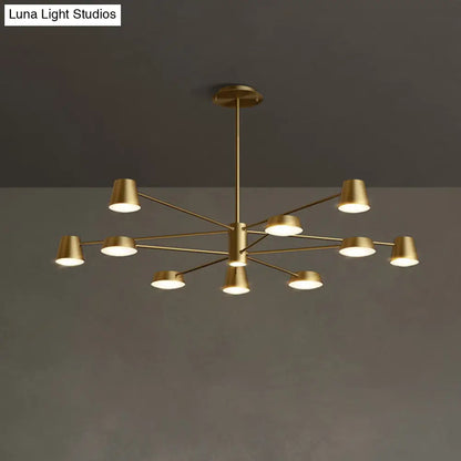 Postmodern LED Brass Chandelier - Conical Metal Pendant Light for Living Room Suspension