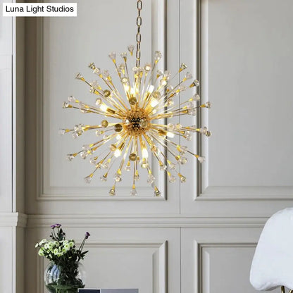 Lámpara de araña LED posmoderna con forma de erizo dorado y detalles de cristal