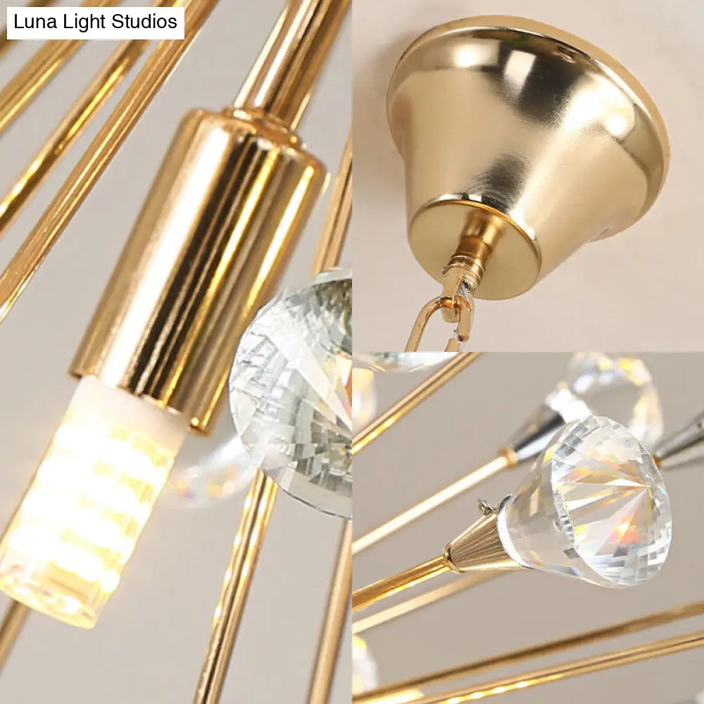 Lámpara de araña LED posmoderna con forma de erizo dorado y detalles de cristal