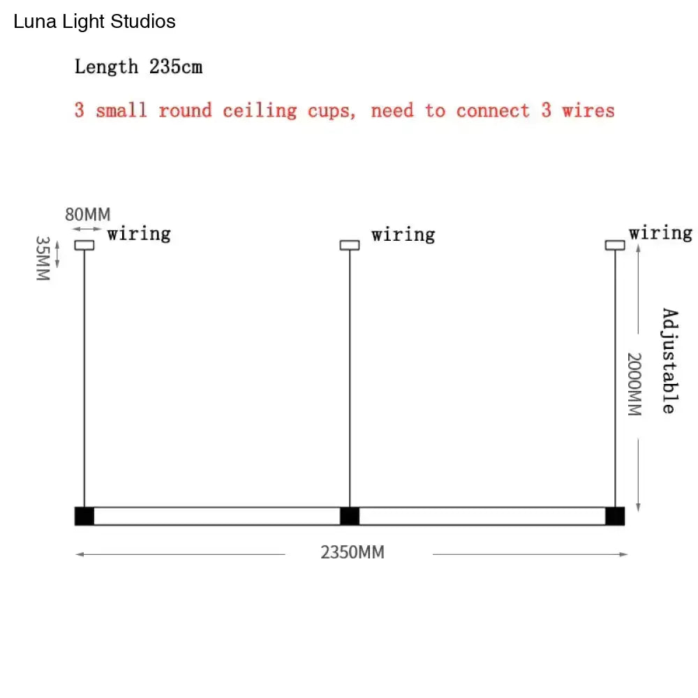 Adjustable 235cm long linear postmodern lights luxury fixture with three round cups and wiring for luxury restaurant led installation