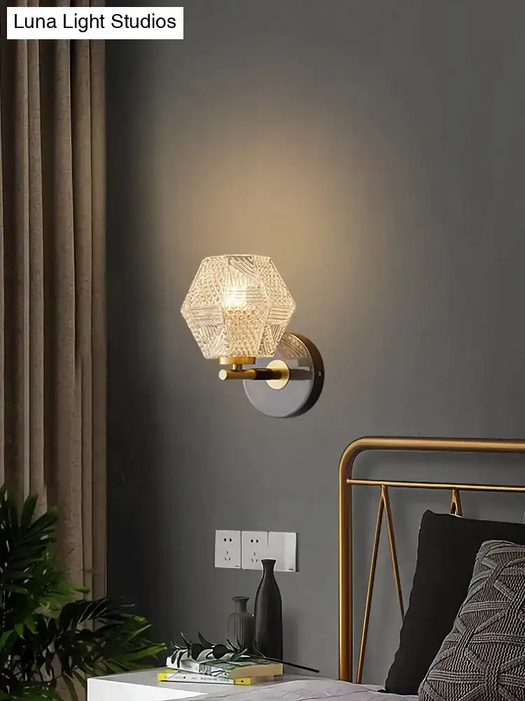 Postmodern luxury led geometric crystal wall sconce with brass finish for bedroom luxury led wall lighting
