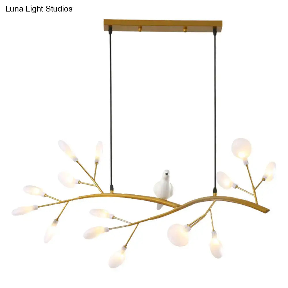 Gold-toned branch-style postmodern metal island light with frosted glass bulbs and white ceramic dove hanging lamp for restaurants