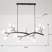Decorbites™ postmodern metal island light features black metal branch-style hanging lamp with frosted glass globes and white bird