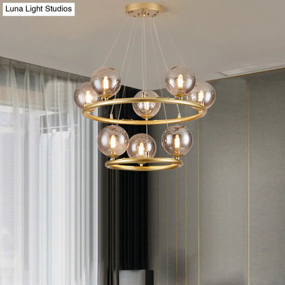 Postmodern Metal Chandelier with Ball Glass Shade