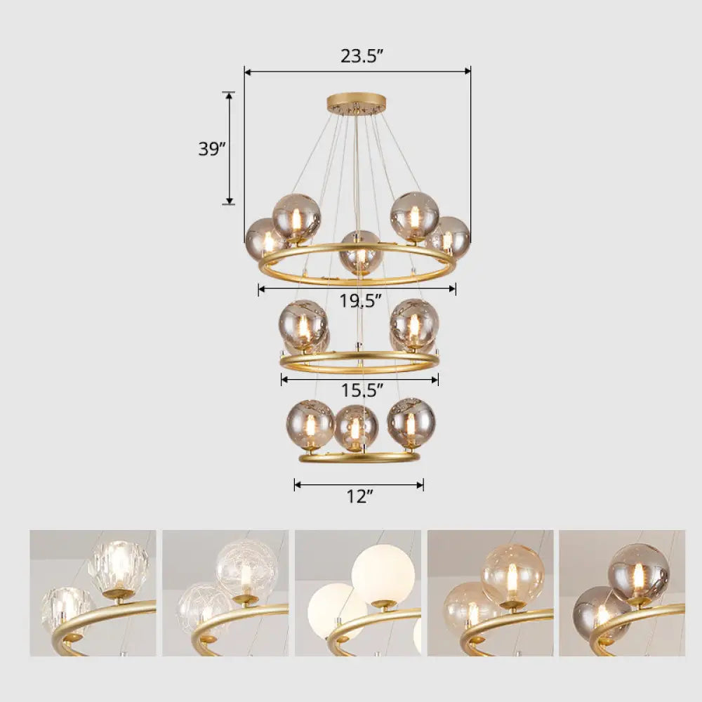 Postmodern Metal Chandelier with Ball Glass Shade